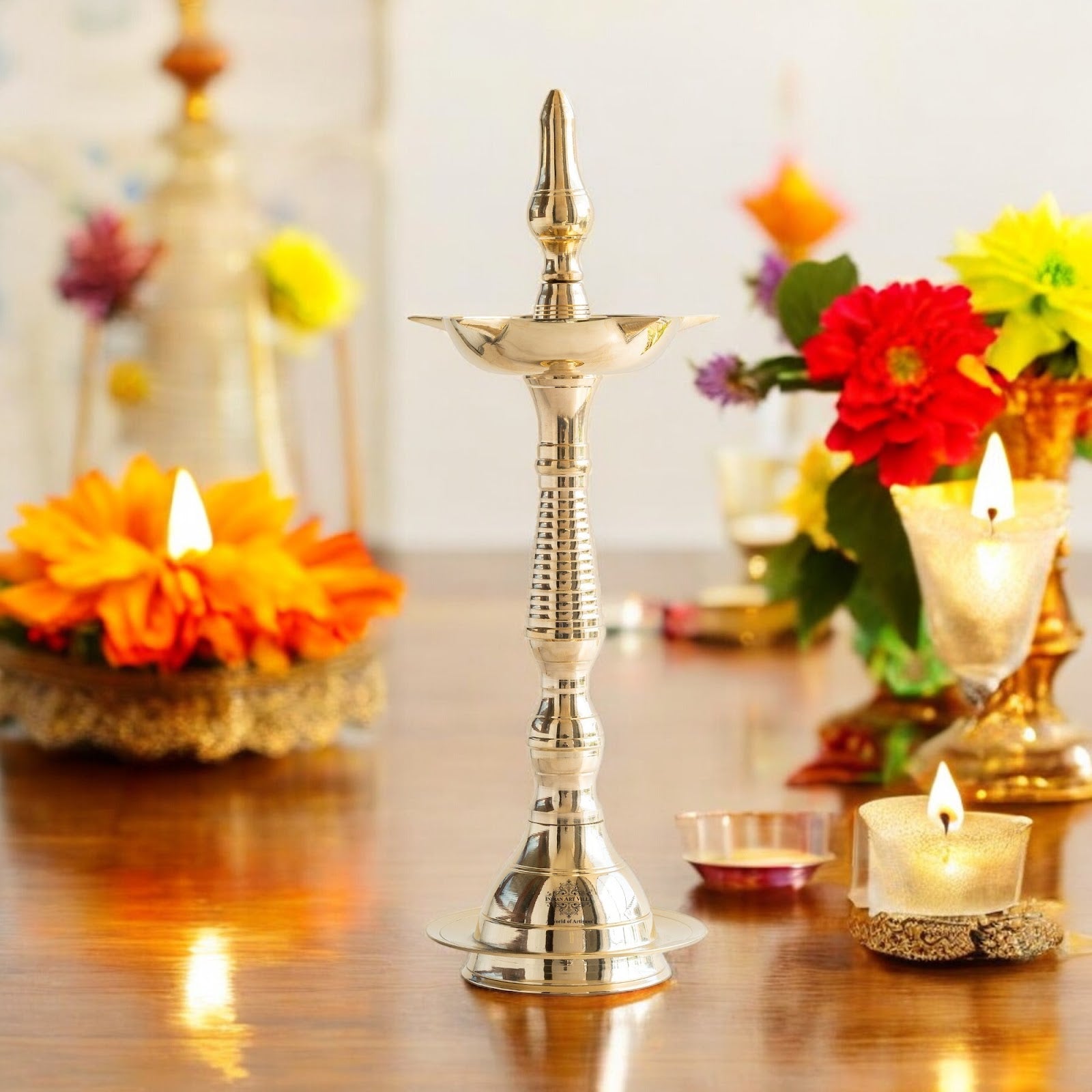 Pure Brass Stand/Pillar Diya/Deepak/Lamp/Lantern With Dome Design, Pooja, Home Decor & Diwali Gift Item