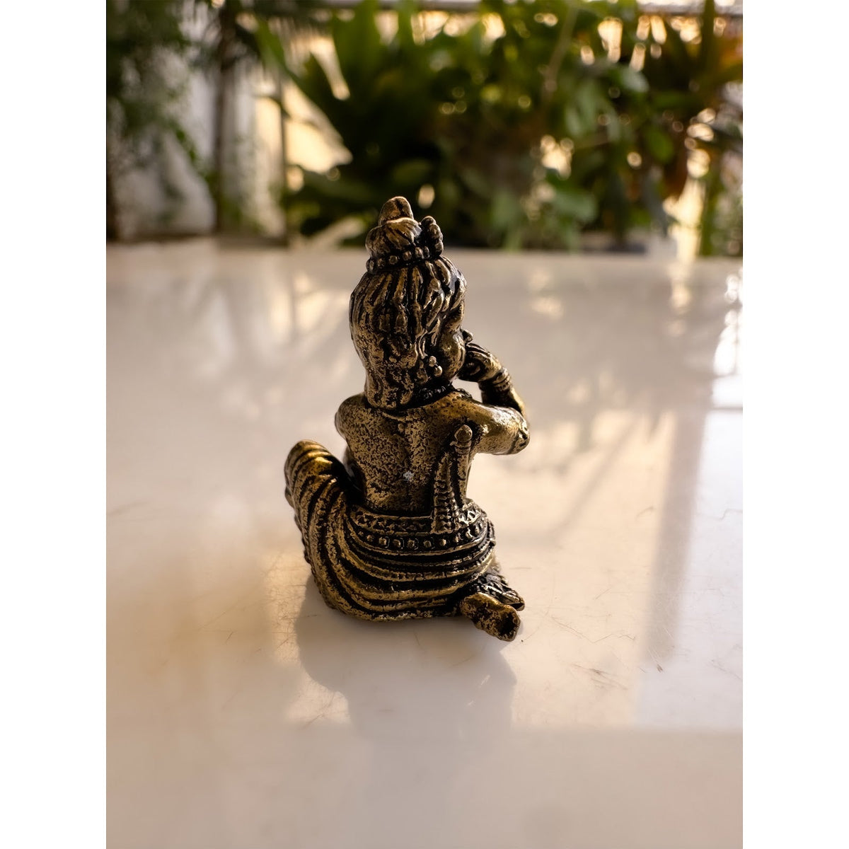 Pure Brass Miniature Bal Krishna Enjoying Makhan from a Pot Murti - 2.54cm
