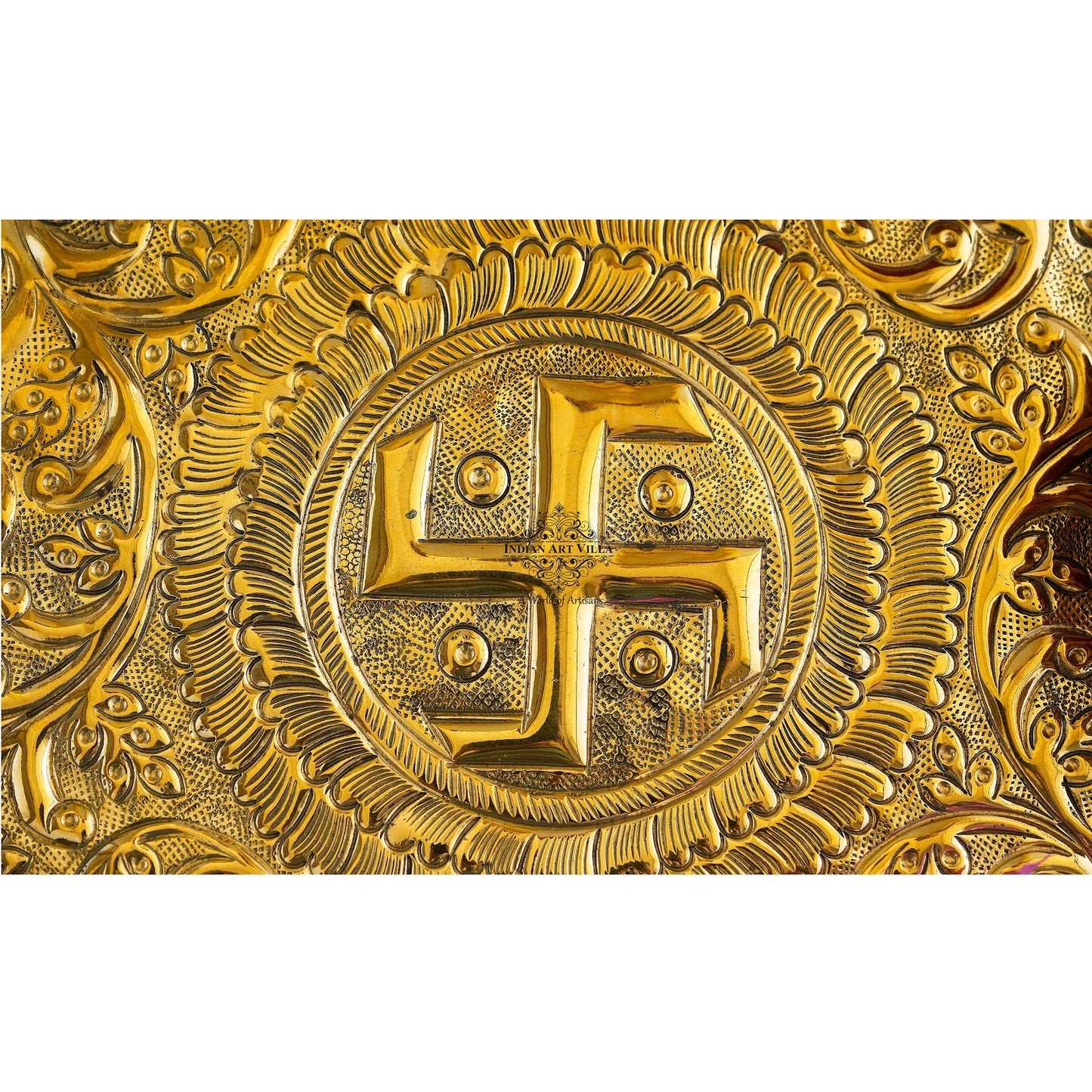 Pure Brass Pooja Thali, Swastik Design, For Spritiual & Pooja, 33.02 cm