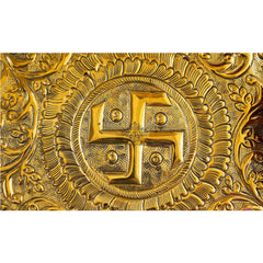 Pure Brass Pooja Thali, Swastik Design, For Spritiual & Pooja, 33.02 cm