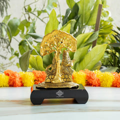 Brass Finish Radha Krishna Murti with Wooden Base