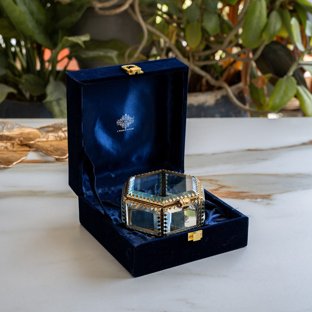 Brass & Glass Hexagonal Decorative Box