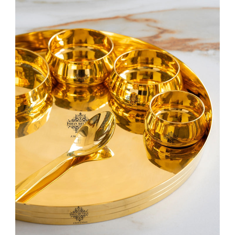 Luxurious Brass 7 Piece Dinner Set With Lead-Free Gold Finish - Elevate Your Dining with Timeless Indian Craftsmanship"