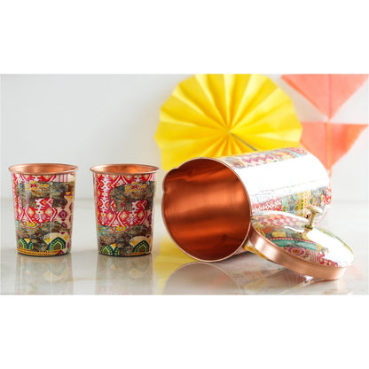 Pure Copper Printed Padharo Mhare Desh Jug & Glass Gift Set