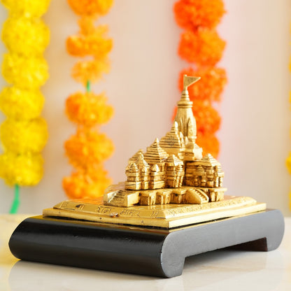 Handcrafted Wooden Brass Ram Mandir/Temple, Ayodhya Model 3D Replica, Traditional, 16.51 cm Width