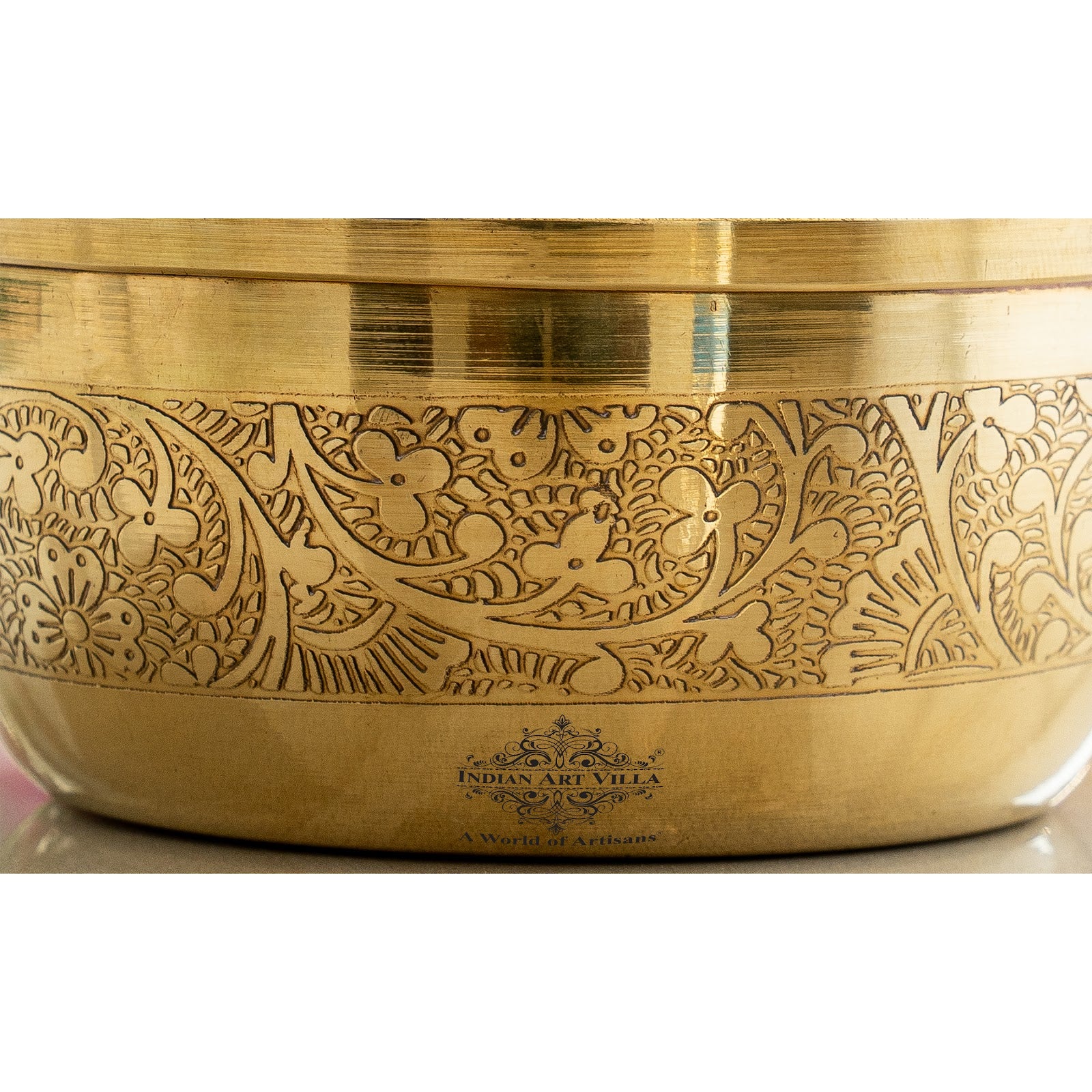 Pure Brass Embossed Design Flat Bottom Bowl, Decorative Dinnerware, Tableware and Serveware for Home Hotel Restaurant, Volume-200 ml