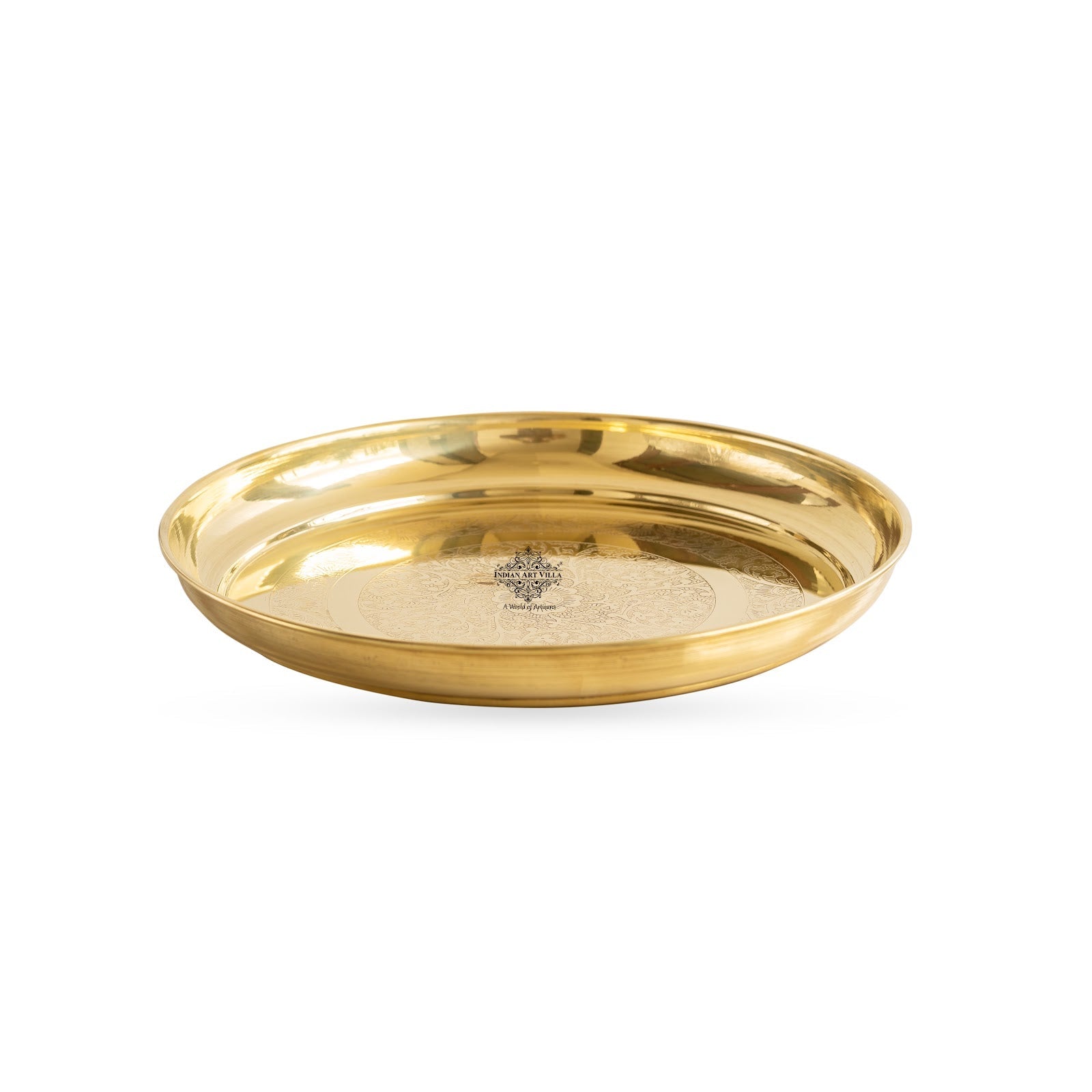 Brass Embossed Thali/Plate – Decorative Floral Design Plate for Pooja, Festivals, Gifting & Home Décor