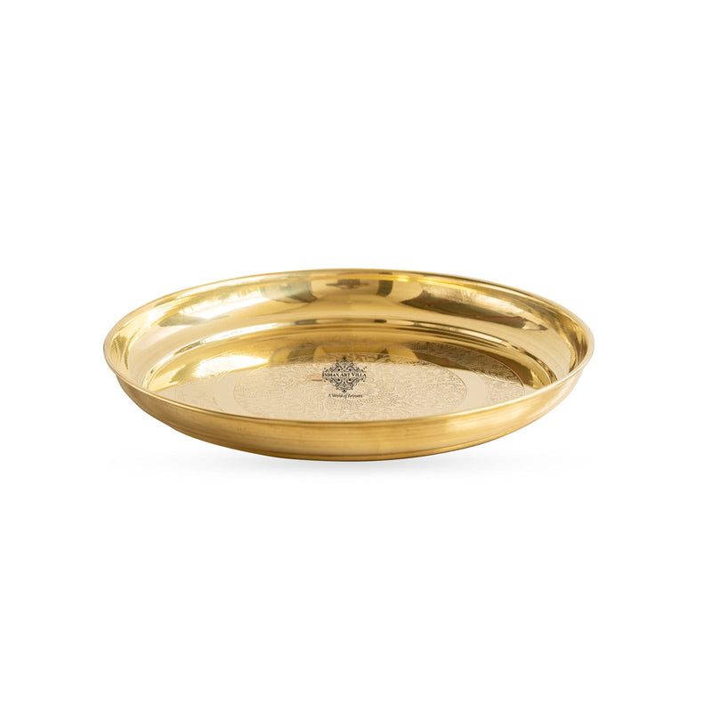 Brass Embossed Thali/Plate – Decorative Floral Design Plate for Pooja, Festivals, Gifting & Home Décor