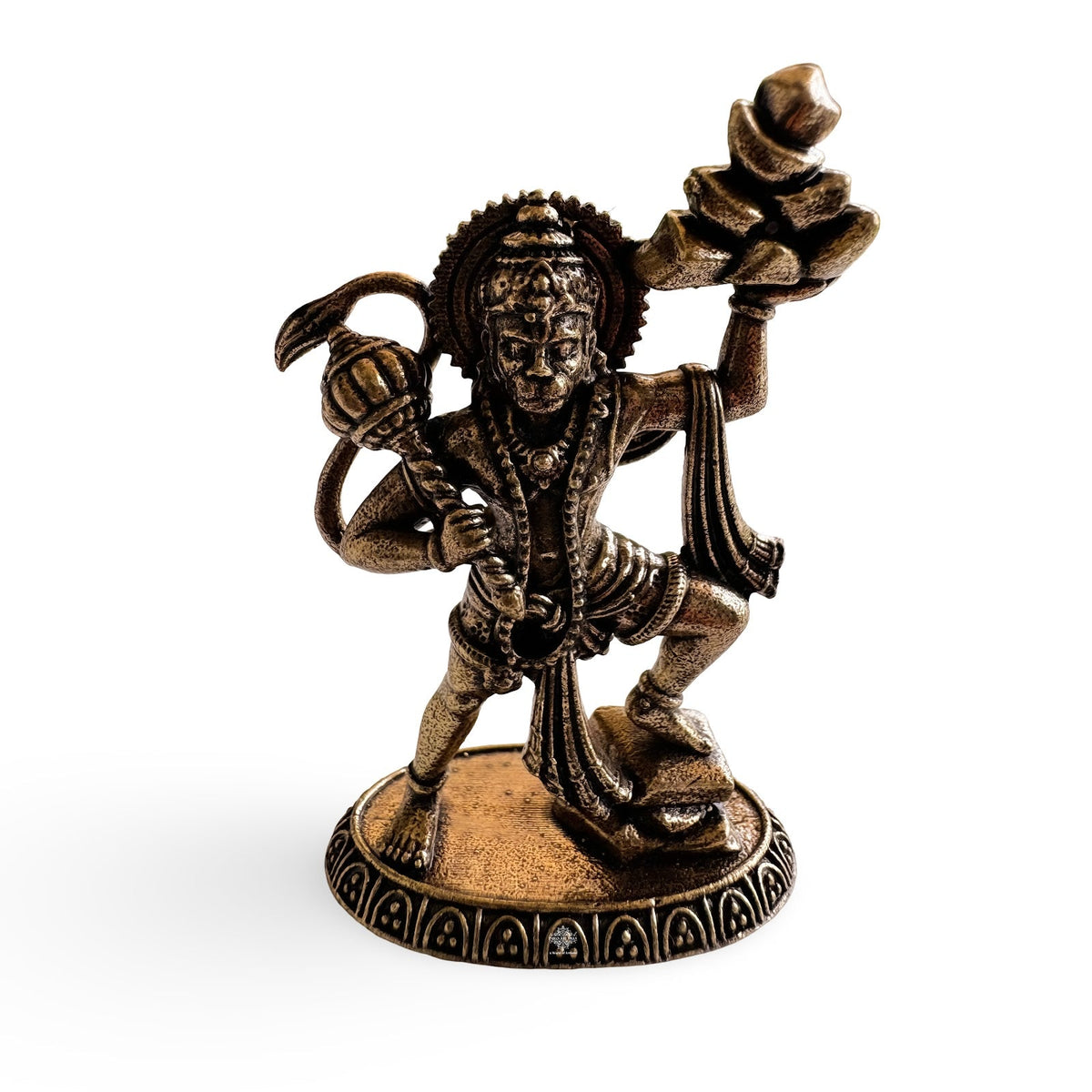 Pure Brass Miniature Hanuman Ji Standing Murti with Parvat