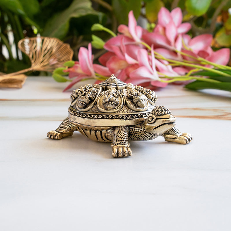 Brass Ashta Lakshmi Tortoise Idol - 15.24 CM, Spiritual Vastu Decor