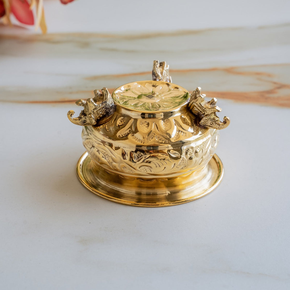 Pure Brass Mini Urli with Elephant-Head Legs For Home Décor - 250 ML