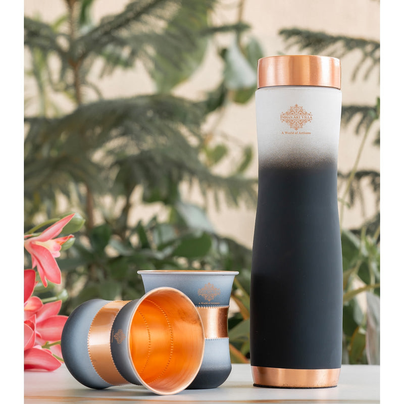 Matt Ombre Copper Bottle and Glass Set with Royal Look  Bottle-900 Ml, Glass-275Ml