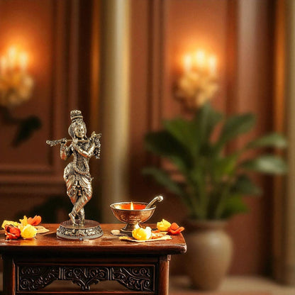 Pure Brass Krishna ji Murti With Tribhanga Pose for Pooja
