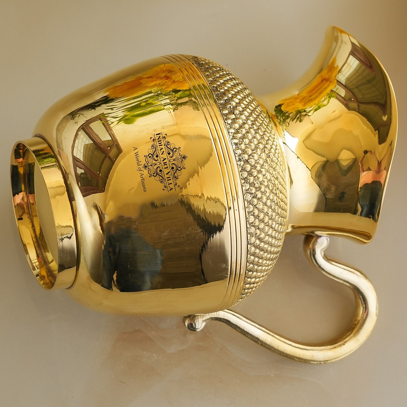 Pure Brass Jug Gold Shine Finish Dana Design, Lead Free 1200 ml