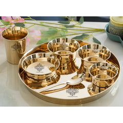 Handmade Pure Bronze Shine Finish Design Thali Set|Dinner Set, 7 Piece