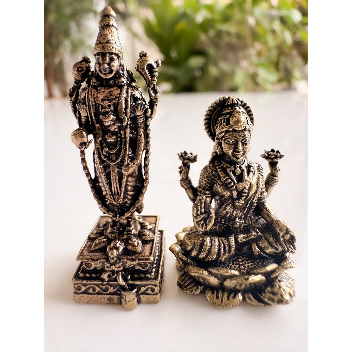 Pure Brass Miniature Tirupati Balaji-Lakshmi (Venkateswara-Padmavathi) Pair Murti