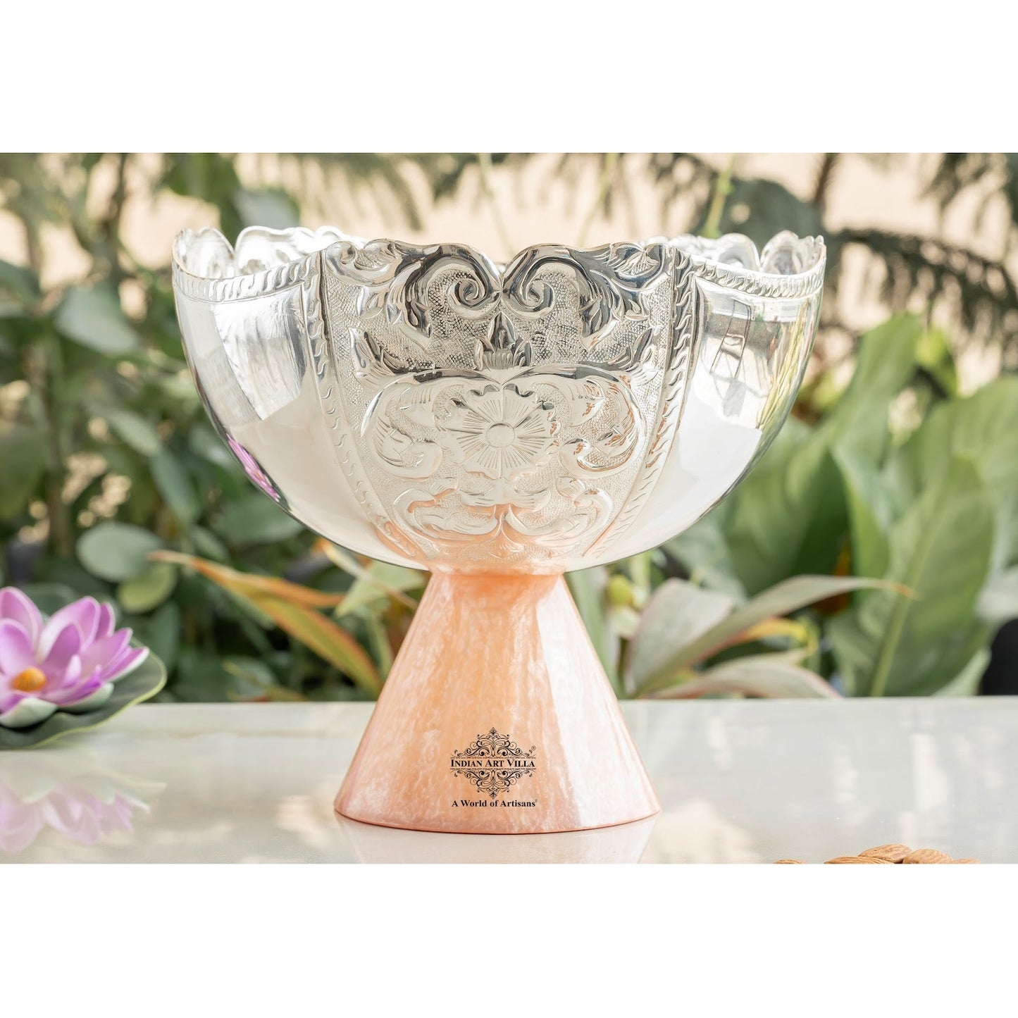 Silver Plated Resin Decorative Fruit Basket - Embossed Design, Luxury Home Décor, Centerpiece for Dining Table and Useful for Gifting