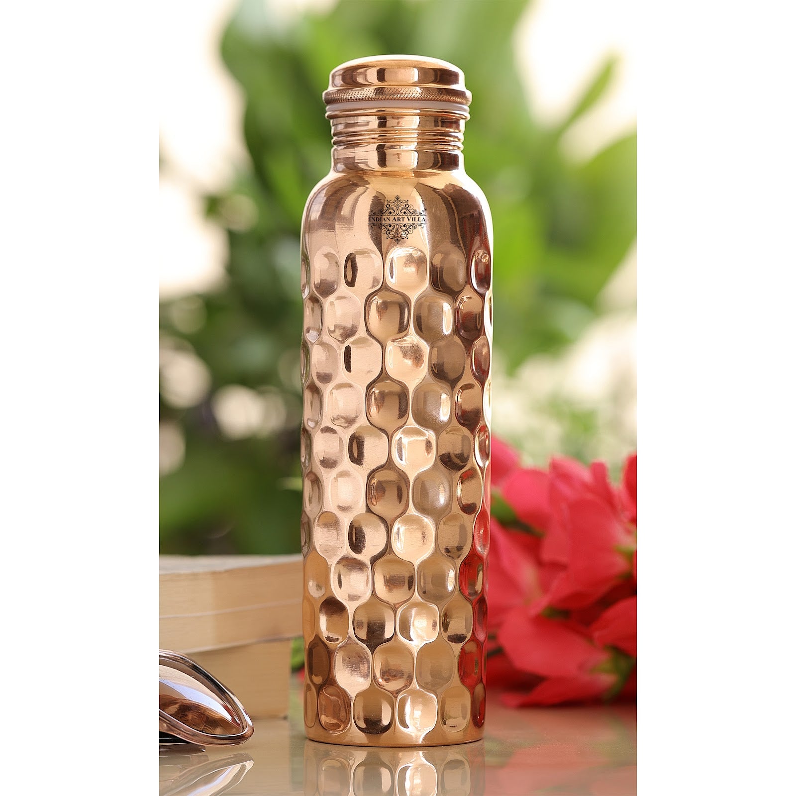 Pure Copper Drinkware Gift Set, Diamond Design, Set of 6 Glass, 1 Bottle and 1 Jug