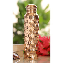 Pure Copper Drinkware Gift Set, Diamond Design, Set of 6 Glass, 1 Bottle and 1 Jug