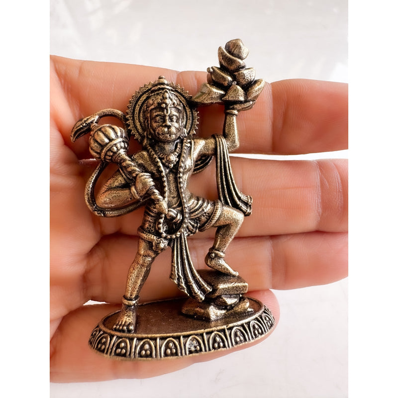 Pure Brass Miniature Hanuman Ji Standing Murti with Parvat