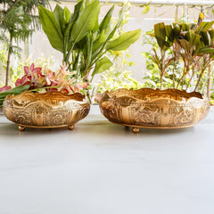 Pure Brass Embossed Scalloped Urli with Lotus Design