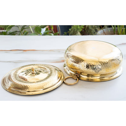Brass Degchi With Hammered Design, Handle & Inside Tin Lining