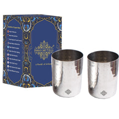 Steel Flat Hammered Glass Tumbler Cup | Serving Drinking Water | Volume 375 ML