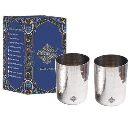 Steel Flat Hammered Glass Tumbler Cup | Serving Drinking Water | Volume 375 ML