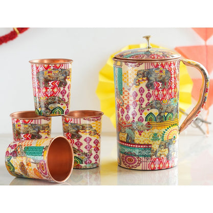 Pure Copper Printed Padharo Mhare Desh Jug & Glass Gift Set