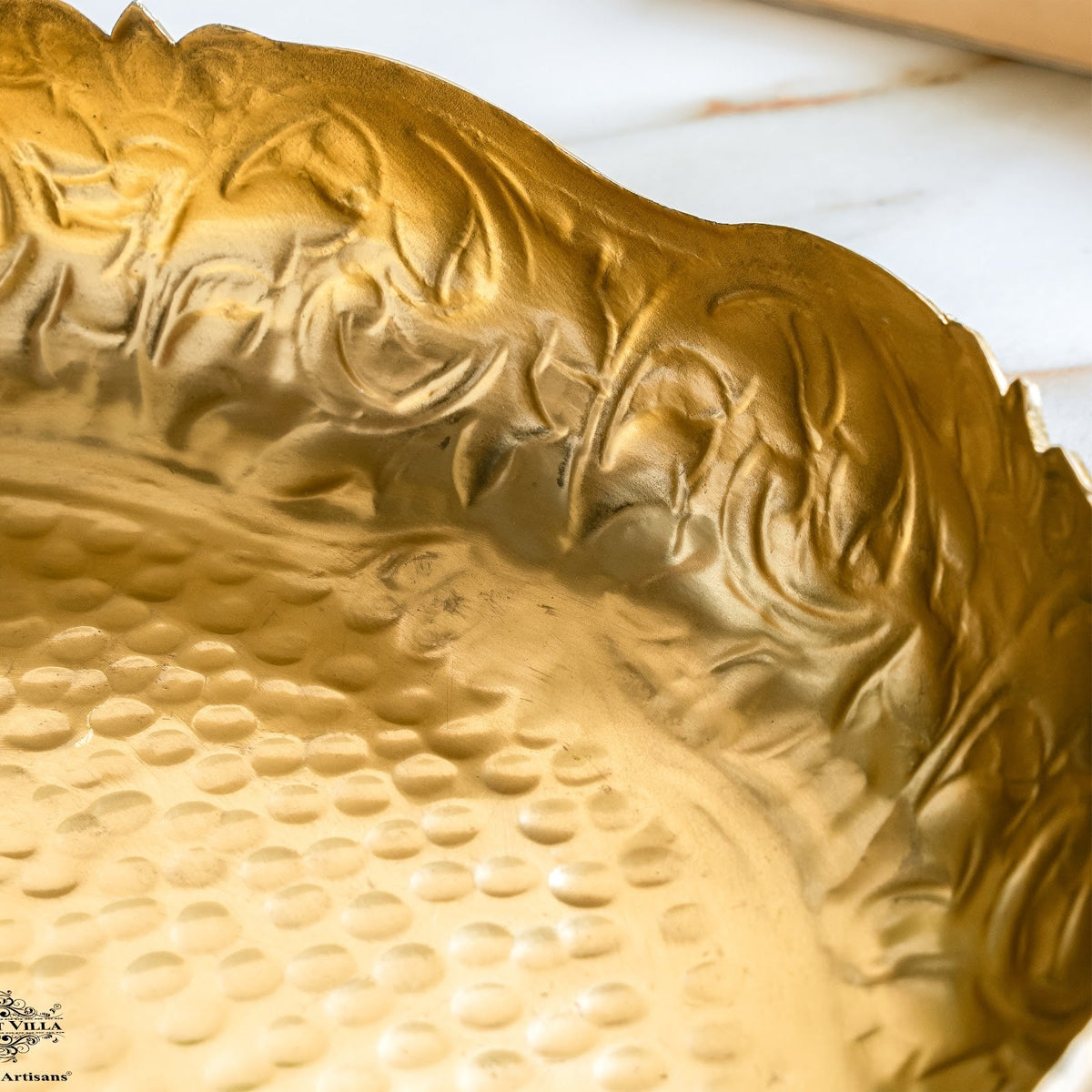 Golden Metal Urli Bowl With Embossed Design