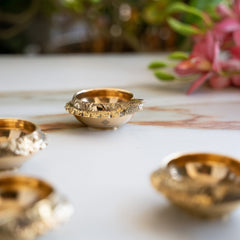 Brass Diya Set of 4 with Embossed Design & Shine Finish