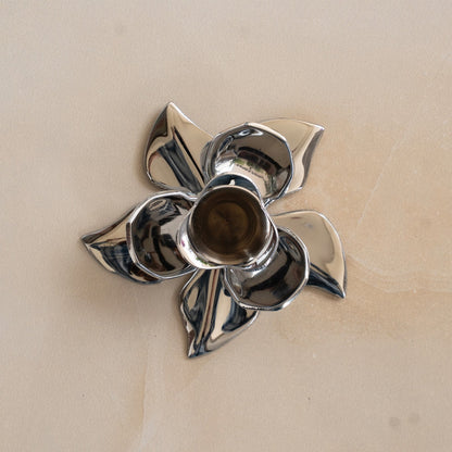 Silver-Plated Lotus Design Candle Stand – Elegant Handcrafted Decor for Festive, Spiritual & Home Ambience – Ideal for Tealight Holding and Table Centerpiece