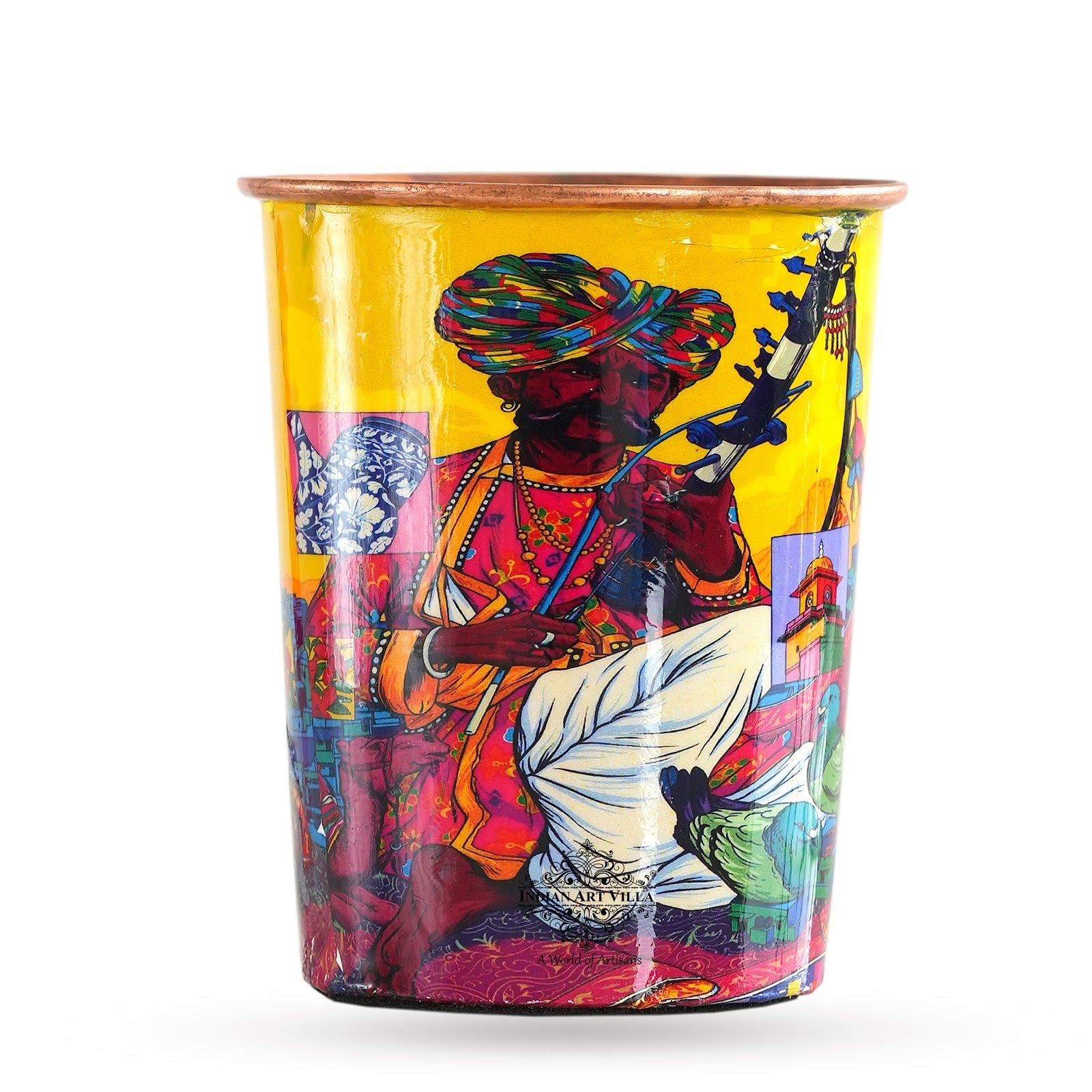 Pure Copper Printed Padharo Mhare Desh Jug & Glass Gift Set