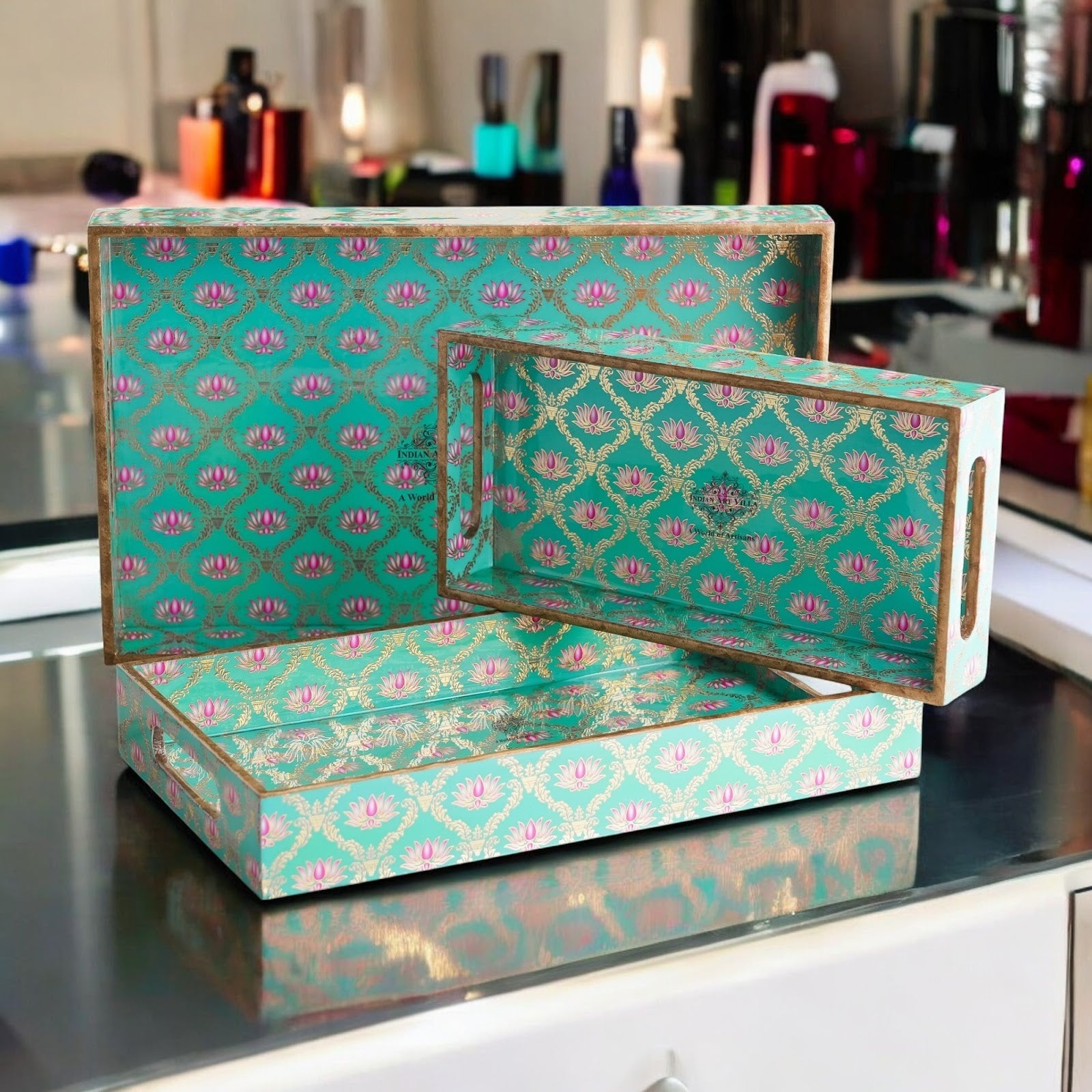 Wooden Tray Set of 3  Handcrafted Multipurpose Decorative Serving Platters