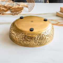 Brass Finish Urli Bowl with Floral Embossed Design