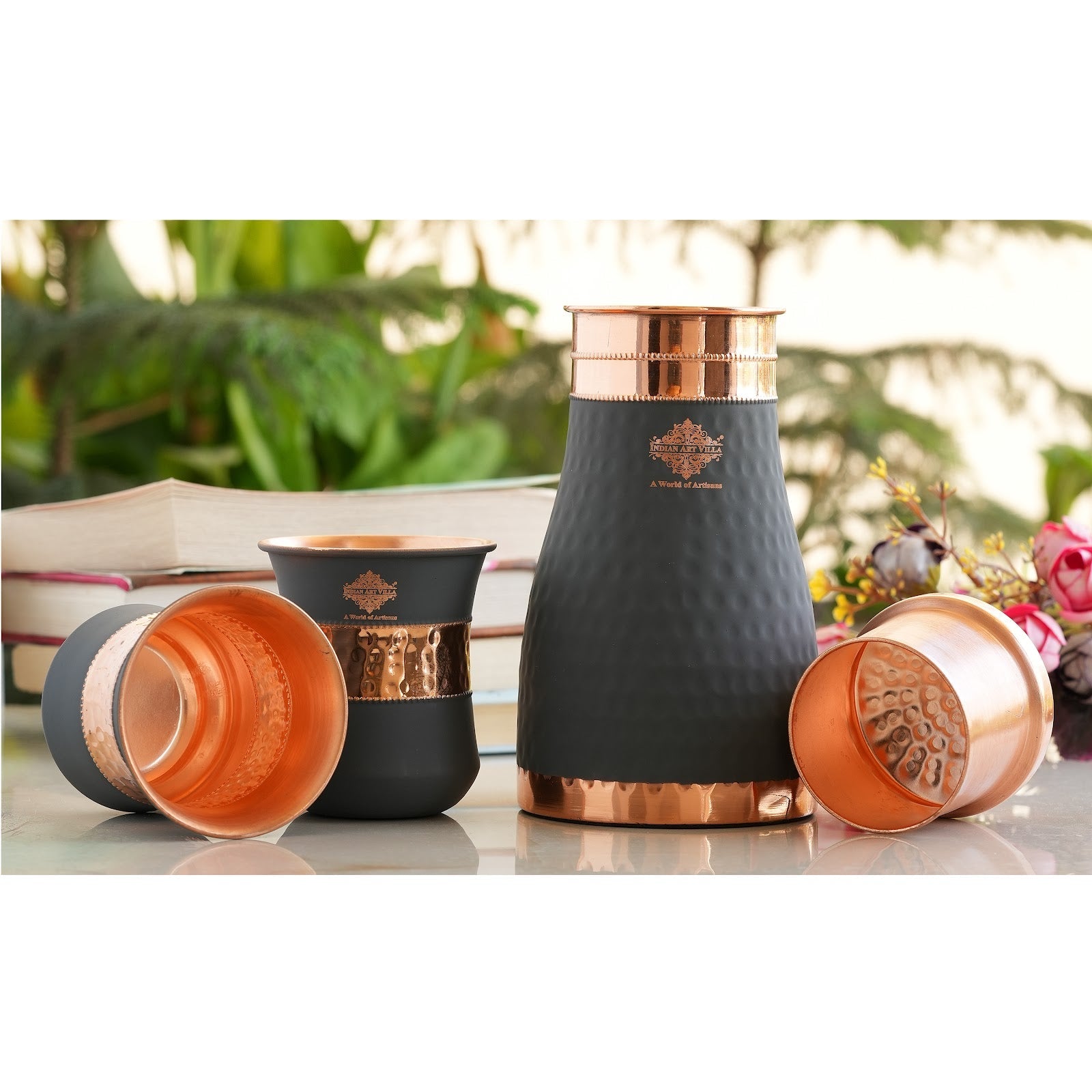 Pure Copper Silk Finished Gift Set Bedroom Bottle with Copper Glass