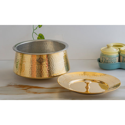 Brass Hammered Patila And Lid with Tin lining, Traditional cookware