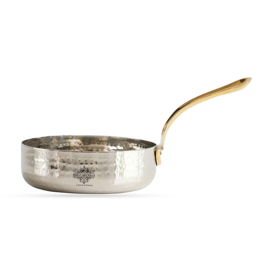 Stainless Steel Hammered Serving Fry Pan with Brass Handle