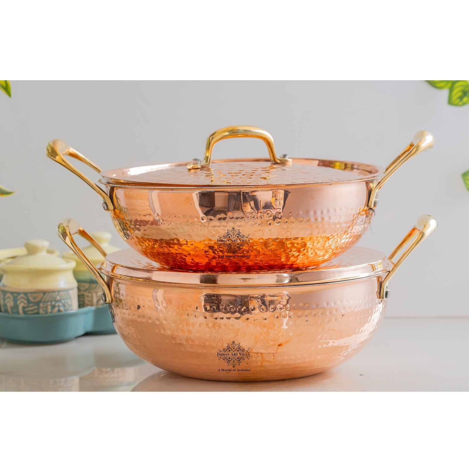 Pure Copper Kadhai With Lid & Inside Tin Lining