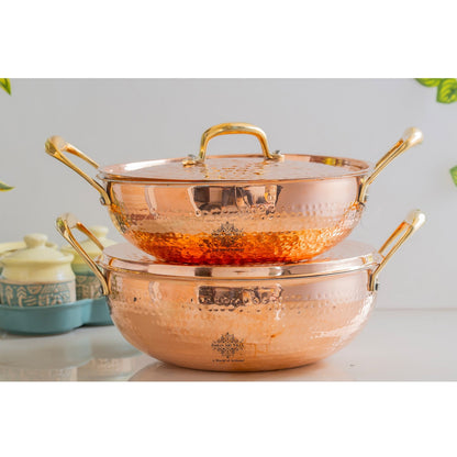 Pure Copper Kadhai With Lid & Inside Tin Lining