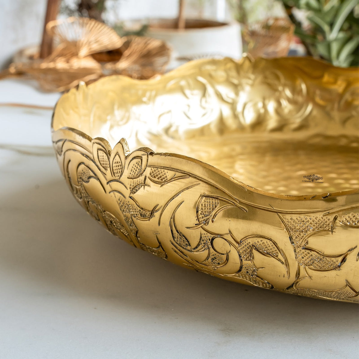 Golden Metal Urli Bowl With Embossed Design