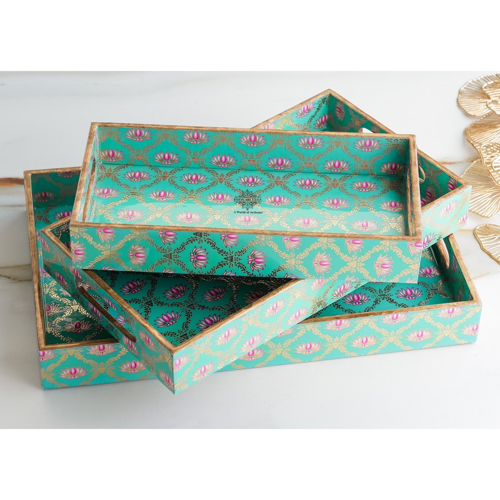 Wooden Tray Set of 3  Handcrafted Multipurpose Decorative Serving Platters