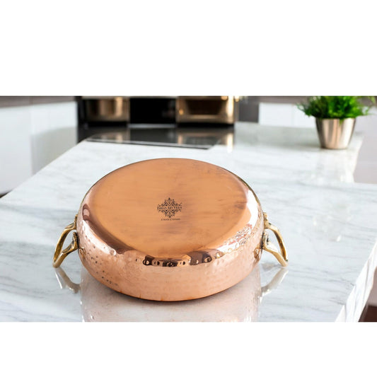 Pure Copper Round Dish, Pan Double Brass Handle With Tin Lining