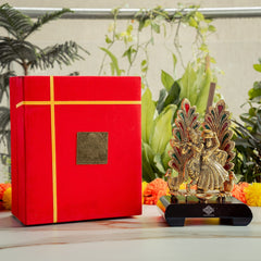 Brass Finish Colorfull Radha Krishna Murti with Wooden Base
