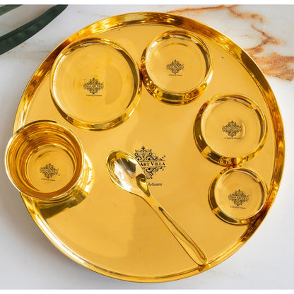 Luxurious Brass 7 Piece Dinner Set With Lead-Free Gold Finish - Elevate Your Dining with Timeless Indian Craftsmanship"