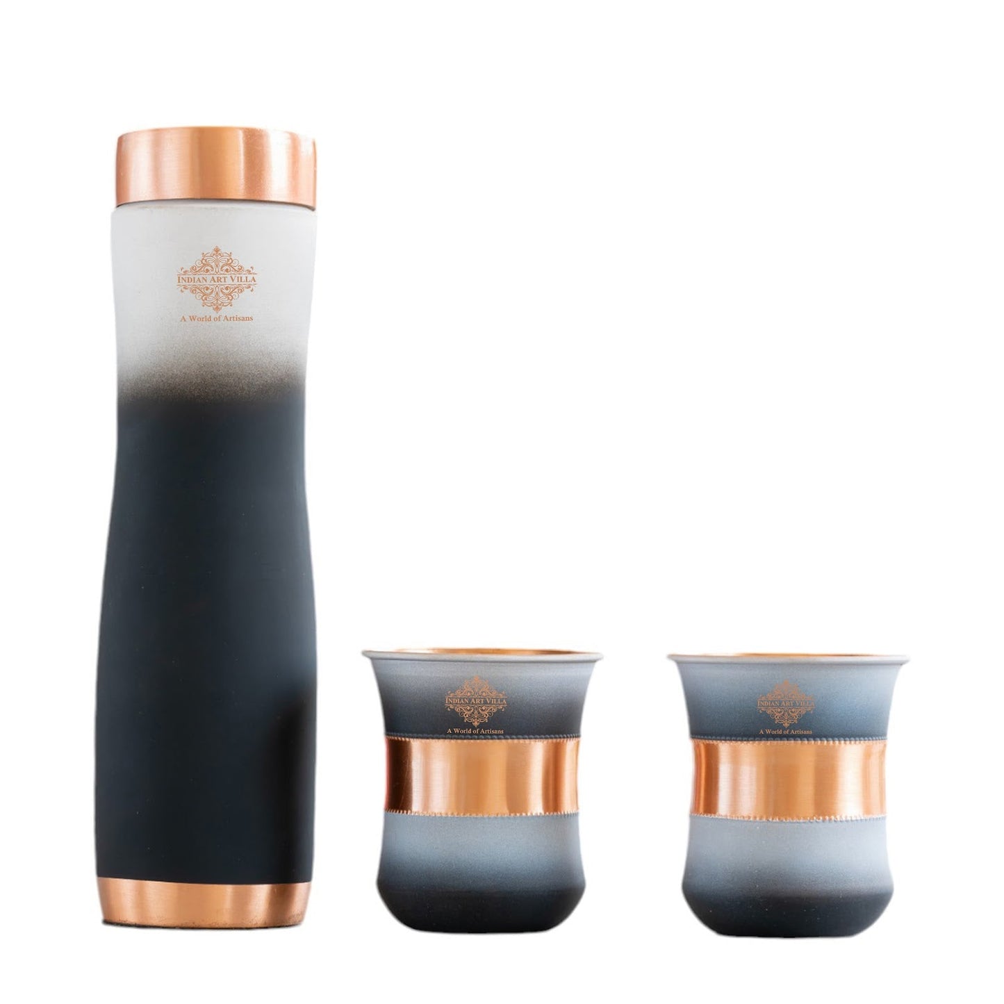 Matt Ombre Copper Bottle and Glass Set with Royal Look  Bottle-900 Ml, Glass-275Ml