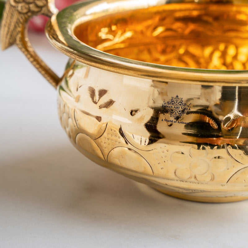 Handcrafted Brass Urli Bowl with Peacock Handles for Décor