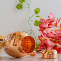 Pure Copper Hammered Surai Jug with Bowl Style Lid