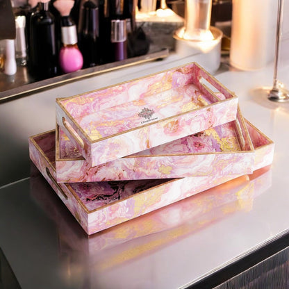 Wooden Tray Set of 3  Handcrafted Multipurpose Decorative Serving Platters