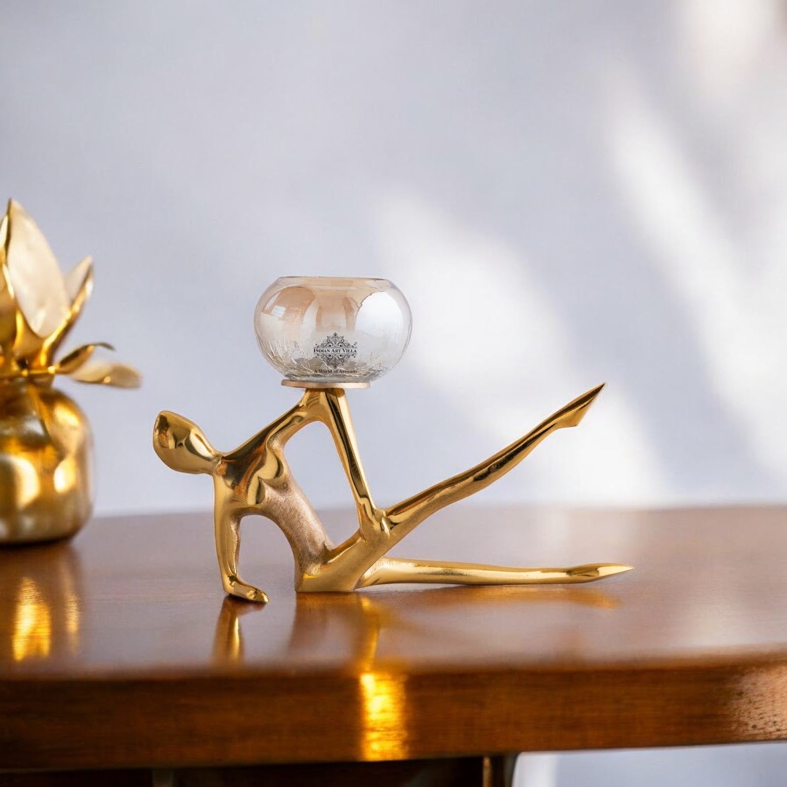 Gold Finish Decorative Candle Holder with Lady Design – Elegant Home Decor Accent, Perfect for Centerpiece